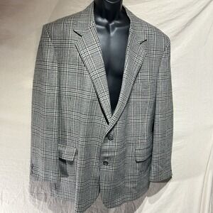 Vintage Hardwick Clothes Blazer Suit Jacket 48R USA Grey Plaid 2 Button